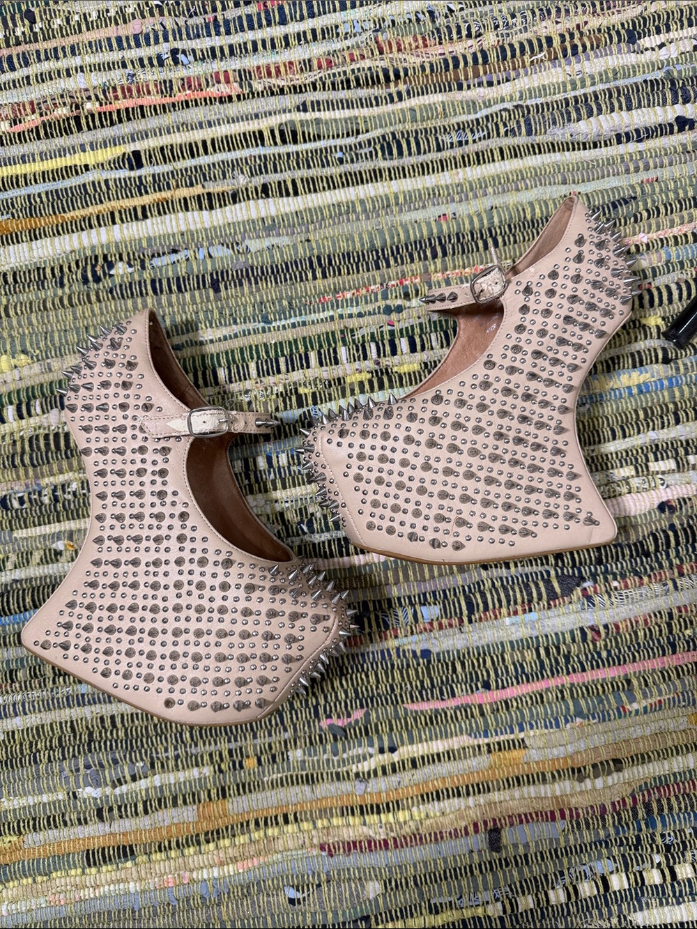 Jeffrey Campbell Blush Pink Studded Wedge Mary Jane Platforms